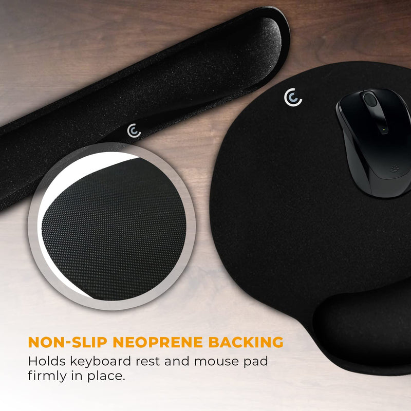 [Australia - AusPower] - Wrist Rests for Keyboard and Mouse Pad Set - Memory Foam Cushion, Black - Ergonomic Wrists Hand Arm Rest Support for Laptop Computer Desk and Gaming - Carpal Tunnel Syndrome Relief Original 