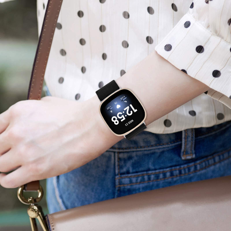 [Australia - AusPower] - VISOOM Stretchy Band Compatible with Fitbit Versa 3 & Sense - Nylon Sport Loop Strap Accessories Elastics Smart Watch Bands Replacement for Men Women Black 