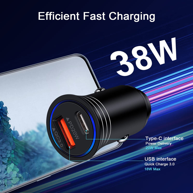 [Australia - AusPower] - USB Type C Car Charger Plug Cigarette Lighter Adapter Fast Charging for Samsung Galaxy S22 Ultra/S22 Plus/S21 Ultra/S21 Plus/S20 FE/A32/A42/A52/A51/A71/A11/A12/A21/iPhone 13 12 11 Pro Max,38W PD+QC3.0 Black-38W 