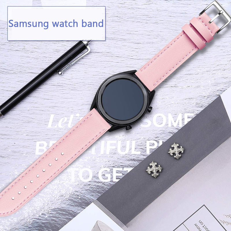 [Australia - AusPower] - OMIU Leather Bands Compatible with Samsung Galaxy Watch 46mm, Leather Hybrid Sports Band Replacement 22mm Wristband for Samsung Gear S3 Classic/Frontier Smartwatch (Pink/Silver, 46mm) Pink/Silver 