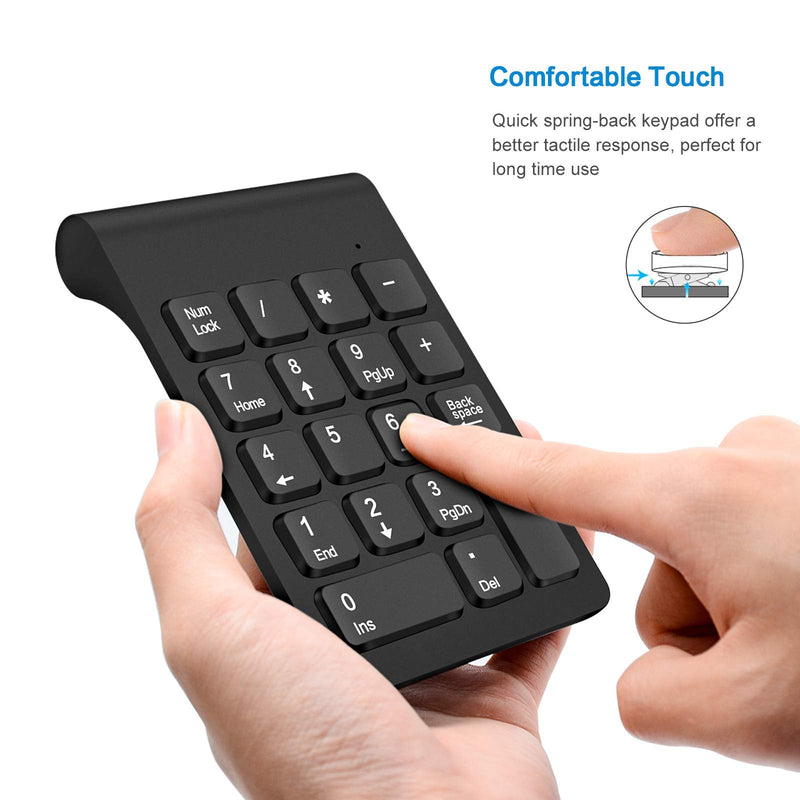 [Australia - AusPower] - Wireless Numeric Keypad, TRELC Mini 2.4G 18 Keys Number Pad, Portable Silent Financial Accounting Numeric Keypad Keyboard Extensions with Wireless Mouse for Laptop, PC, Desktop, Notebook(Black) Black 