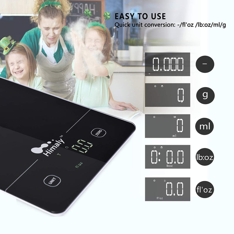[Australia - AusPower] - Digital Food Scale, 11 lbs/5kg Kitchen Scale Measures in 4 Units, Multifunction Weight Scale for Cooking, Baking, Food and Liquid, Easy Clean Touch Button Tempered Glass Panel with LED Display 