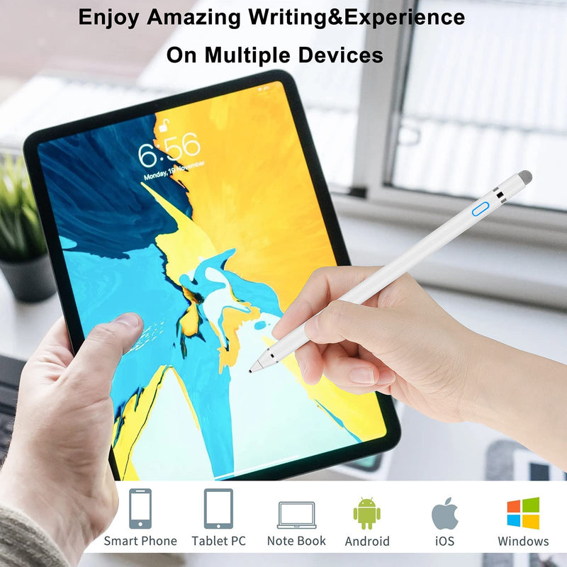 [Australia - AusPower] - smartelf Stylus Pen for iPad with Palm Rejection,Capacitive Digital Pencil with 1.45mm Ultra Fine Tip Stylus, Active Electronic Pen Compatible iPhone Samsung Phone Tablets for Precise Writing Drawing 