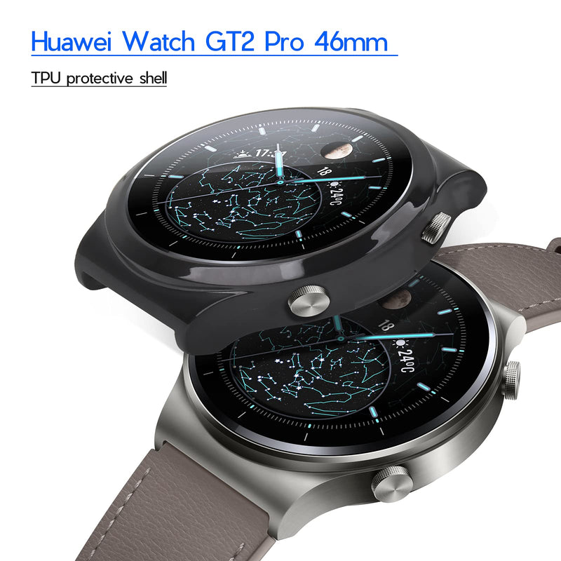 [Australia - AusPower] - YHX-US 2 Packs Smart Watch Screen Protector for Huawei Watch GT2 Pro 46mm GT Two Pro Tempered Glass Film Clear Anti-Scratch Bubble Tempered Glass Film + 1 TPU Watch Cover 