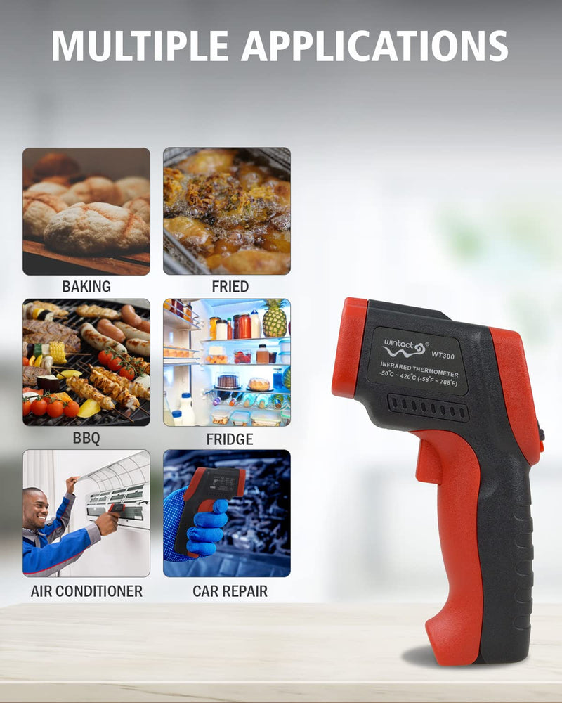 [Australia - AusPower] - Wintact Infrared Thermometer﹣58℉~788℉ (-50℃~420℃) Non-Contact Digital Surface Laser Temperature Gun, Adjustable Emissivity for Kitchen Fridge Freezer Cooking Food Meat (Not for Human) 