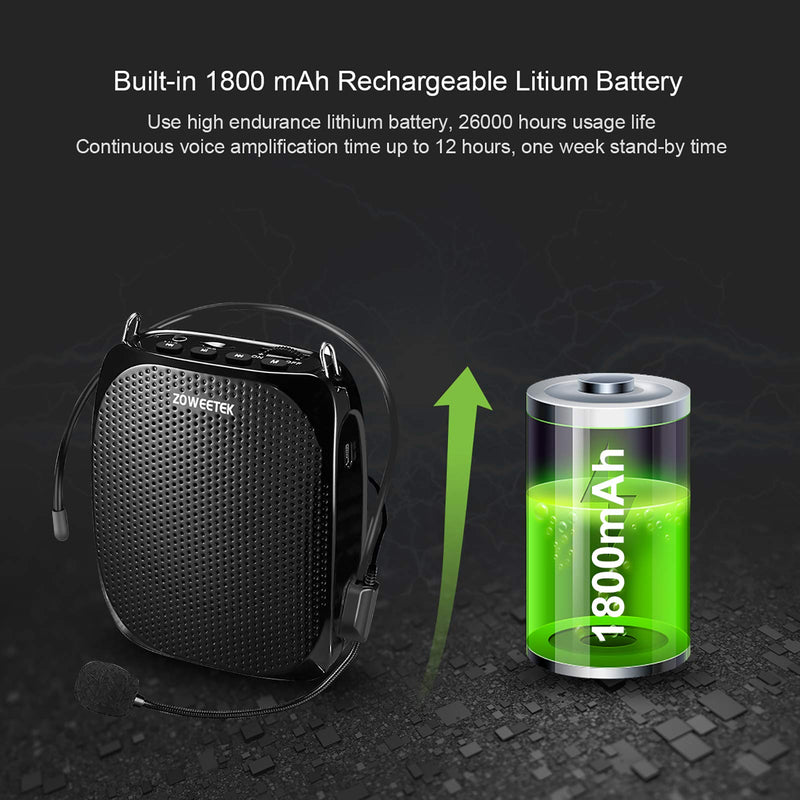 [Australia - AusPower] - ZOWEETEK Portable Rechargeable Mini Voice Amplifier with Wired Microphone Headset and Waistband, Supports MP3 Format Audio for Teachers, Singing, Coaches, Training, Presentation, Tour Guide 