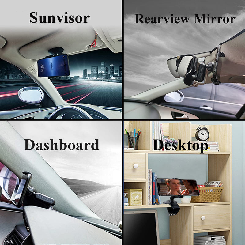 [Australia - AusPower] - CHDFKKD Car Phone Mount, Cell Phone Holder for Car 360 Degree Rotation Dashboard Car Clip Mount Stand Suitable for 4.7 to 6.5 inch Smartphones (Black) Black 