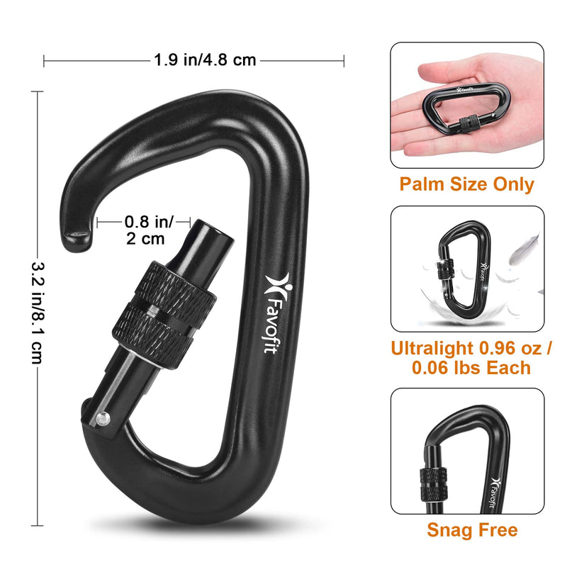 [Australia - AusPower] - Favofit Locking Carabiner Clips, 4 Pack, 12KN (2697 lbs Each) Heavy Duty Caribeaners for Camping, Hiking, Outdoor & Gym etc, Small Carabiners for Dog Leash & Harness 