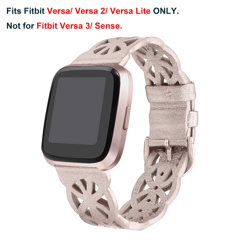 [Australia - AusPower] - CrocSee Leather Bands Compatible with Fitbit Versa/Versa 2/Versa Lite/Versa SE Fitness Smartwatch, Hollowed-out Top Grain Leather Replacement Strap for Women Rose Gold 