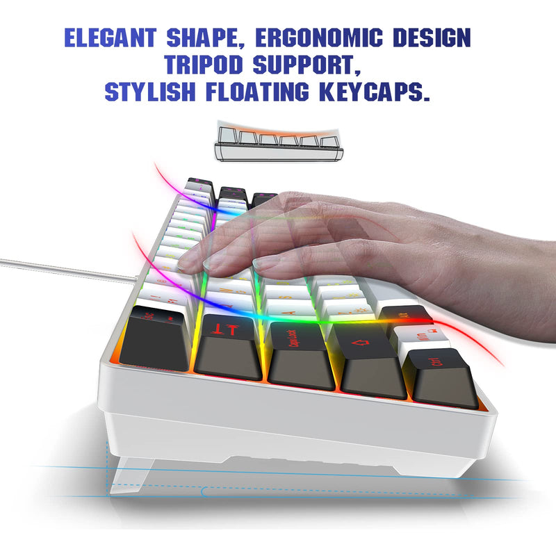 [Australia - AusPower] - Snpurdiri 60% Gaming Keyboard, RGB Backlit Mini Keyboard,Built-in Steel Plate, Membrane Keyboard but Super Mechanical Feel for Windows PC Gamers(68 Keys,White-Black) White Black 