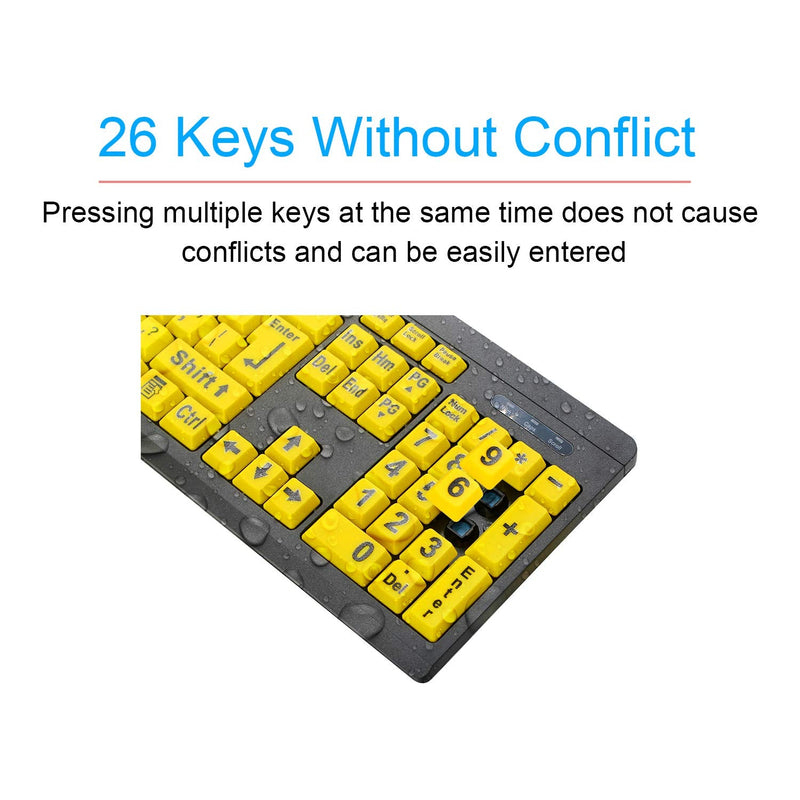 [Australia - AusPower] - TANIX Large Print Computer Keyboard Wired USB Keyboard Big Print Letter with Yellow Keys High Contrast Yellow Keyboard Makes Type Easy 