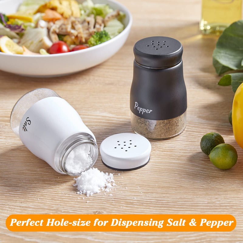[Australia - AusPower] - Farmhouse Salt and Pepper Shakers Set, Bivvclaz 5 Ounce Stainless Steel Salt and Pepper Dispenser with Glass Bottom, Cute Salt and Pepper Shakers for Farmhouse Modern Home Kitchen Decor, Easy Filling Black&White 