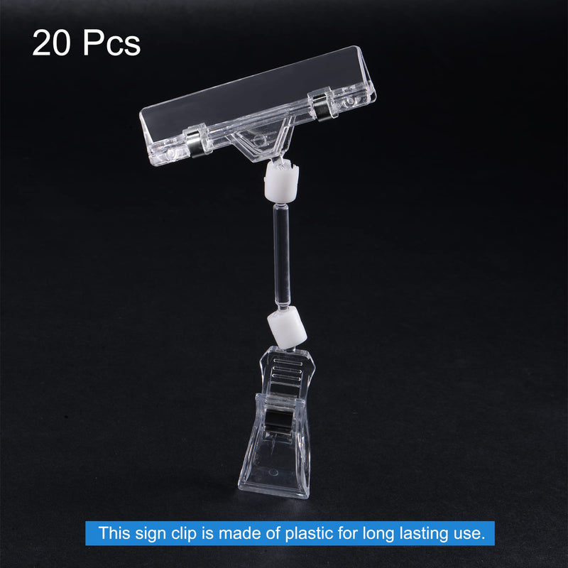 [Australia - AusPower] - MECCANIXITY Adjustable Rotating Sign Clip 160mm Length Fit Max 8mm Thickness Tag for Shelf Display, Clear, Pack of 20 