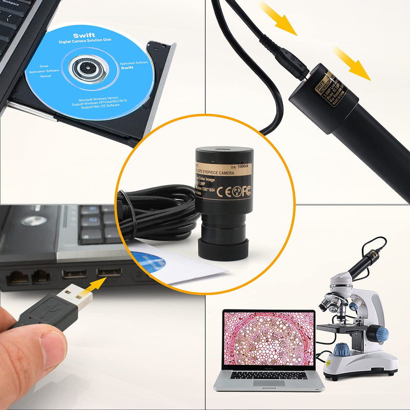 [Australia - AusPower] - Swift 1.3 Megapixel Digital Camera for Microscopes, Eyepiece Mount, USB 2.0 Connection, Color Photography and Video, Windows and Mac Compatible 