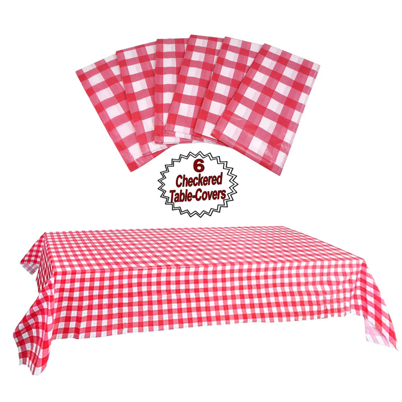 [Australia - AusPower] - Plastic Checkered Tablecloth | 6 Pcs Pack - 54” Wide x 108” Long | Red and White Picnic Disposable Table Cover | Rectangular Gingham Tablecover for Birthdays, Carnivals, Parties | by Anapoliz 