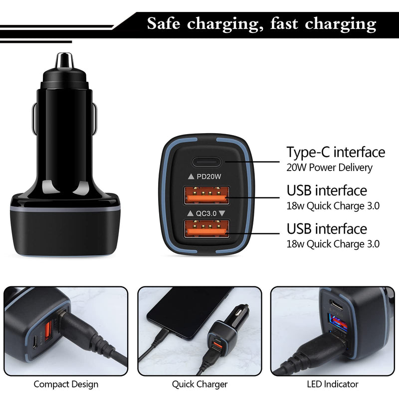 [Australia - AusPower] - Type C Car Charging Block,56W 3-Port PD&QC 3.0 USB C Quick Car Adapter Cigarette Lighter Car Charger Plug for iPhone 13 12 11 Pro Max SE 8 7 6 Plus, iPad,Samsung Galaxy S21 Ultra S20 S10 Plus A12 A52 