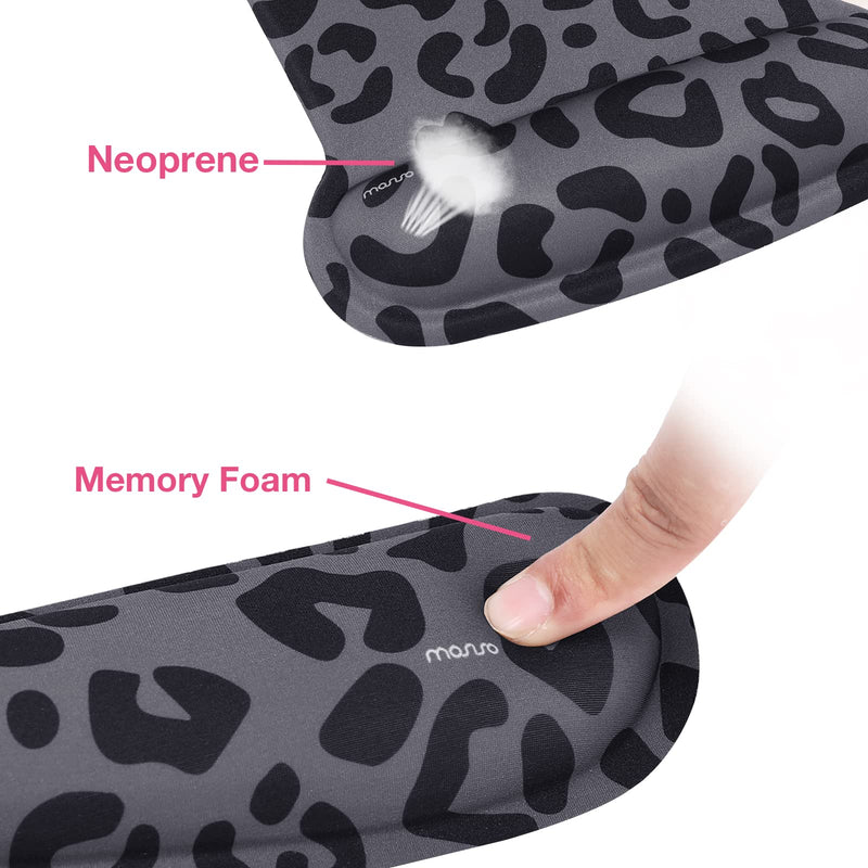 [Australia - AusPower] - MOSISO Wrist Rest Support for Mouse Pad&Keyboard Set, Leopard Grain Ergonomic Mousepad&Coaster Non-Slip Base Home/Office Pain Relief&Easy Typing Cushion with Neoprene Cloth&Raised Memory Foam, Black 