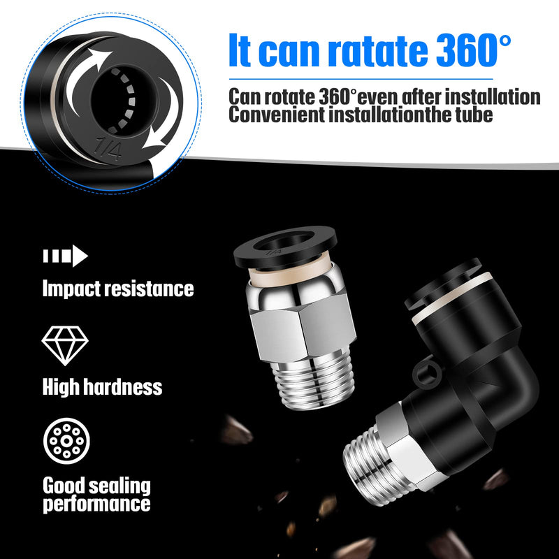 [Australia - AusPower] - 24 Pcs Push to Connect Tube Fittings 1/4 Inch Tube OD x 1/8 Inch NPT Pneumatic Fittings Kit Male Thread Straight Push Quick Release Connectors Air Connectors, 8 Straight, 8 Elbow, 8 Brunch Tee 