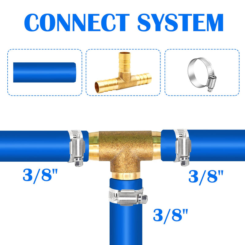 [Australia - AusPower] - Tnuocke 3pcs 3/8" Brass Tee Barb Fittings,3 Way Union Intersection Fitting T Shape Barbed Splitter Fitting Splicer with Hose Clamps for Water Fuel Air H-058-3/8 Tee-3/8-3PCS 
