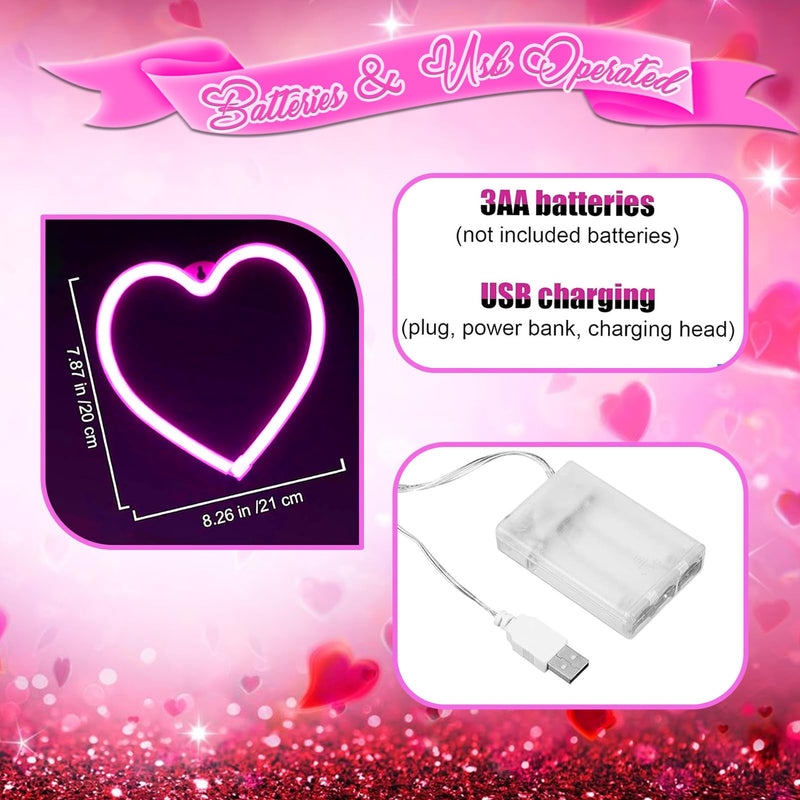 [Australia - AusPower] - Narasios Pink Room Decor Neon Sign Valentines Day Gifts for Her Girlfriend Heart Neon Light Window Table Wall Decoration for Bedroom Preppy Home Dorm Room Usb/Battery Operated 