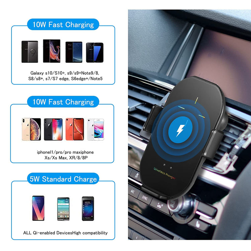 [Australia - AusPower] - Wireless Car Charger, 10W Qi Fast Charging Auto Clamping Car Charger Phone Mount Windshield Dashboard Air Vent Car Phone Holder for iPhone 12/11 Pro Max Xs, Samsung Galaxy S20, S10+ S9+ Note 9, etc 