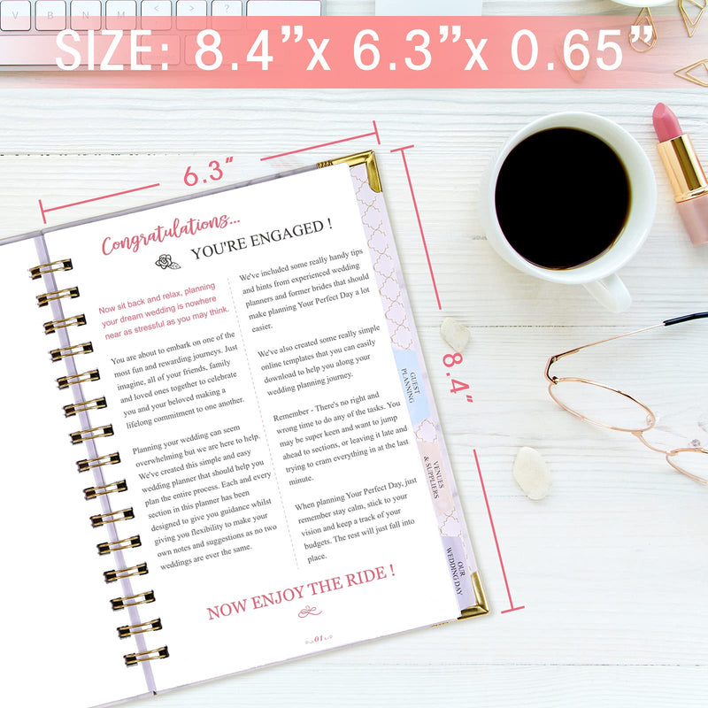 [Australia - AusPower] - Wedding Planner - Wedding Planner Book and Organizer for The Bride with 5 Tabbed Sections, 6.5" x 8.75", Hardcover with Metal Corner + 5 Inner Pocket + Sticker + Notes Pages - Wedding Floral 