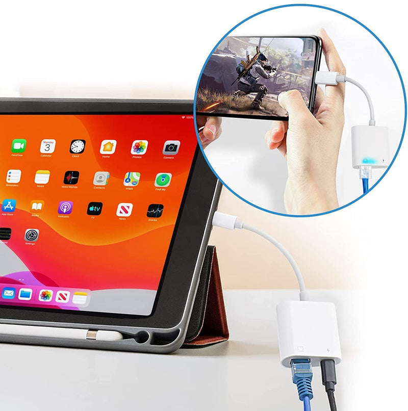 [Australia - AusPower] - [Apple MFi Certified] Lightning to RJ45 Ethernet Adapter, 2 in 1 Ethernet LAN Network Adapter with Charge Port Compatible with iPhone 14 13 12 11/iPad,100Mbps,Plug and Play, Support All iOS 