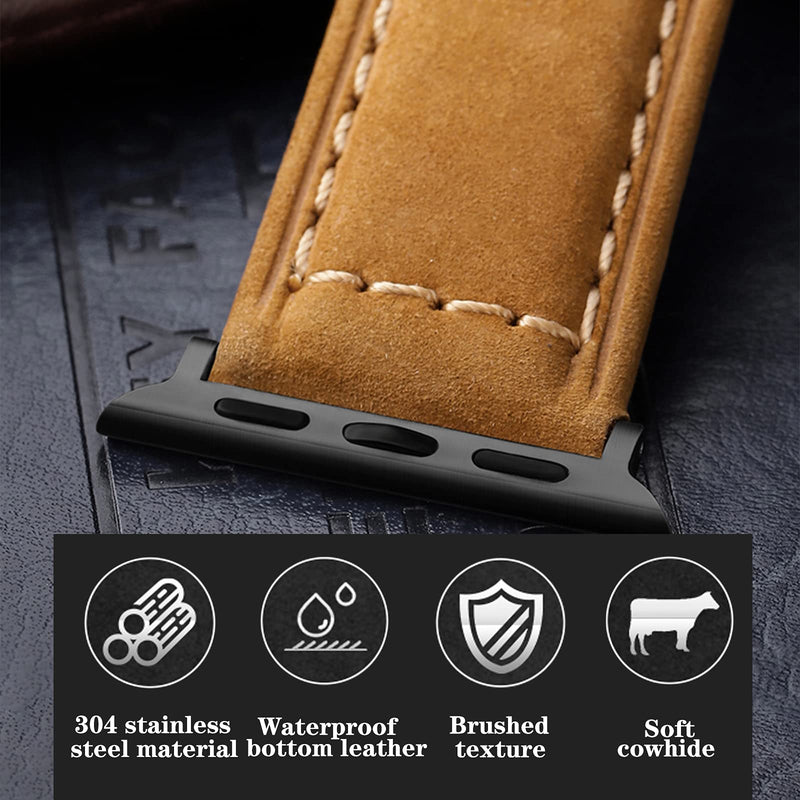 [Australia - AusPower] - Smart Watch Bands Compatible with iPhone 44mm 42mm, 40mm 38mm Vintage Soft Cowhide Waterproof Bottom Band Classic Band Buckle Replacement Men Women Strap iWatch Series 4/3/2/1 Yellow Brown 44mm / 42mm 