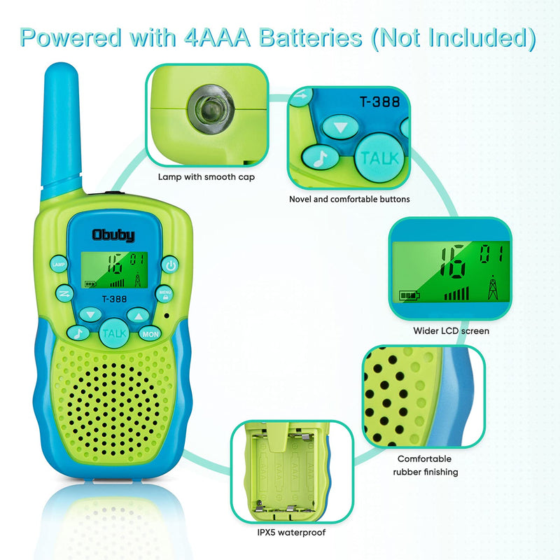 [Australia - AusPower] - Obuby Toys for 3-12 Year Old Boys Girls Walkie Talkies for Kids 22 Channels 2 Way Radio Gifts with Backlit LCD Flashlight 3 KMs Range Gift Toy for Boy Girl to Outside Adventure Blue & Green 
