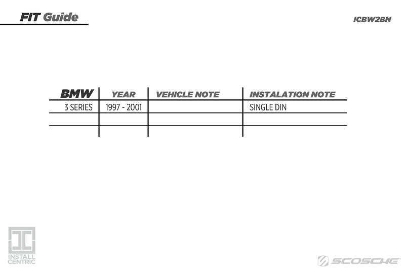 [Australia - AusPower] - SCOSCHE Install Centric ICBW2BN Compatible with Select BMW 1997-01 3-Series Complete Basic Installation Solution for Installing an Aftermarket Stereo 1997-2001 Complete Installation Kit 