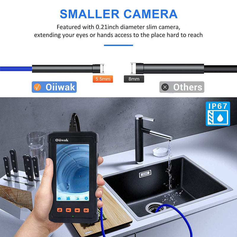 [Australia - AusPower] - Oiiwak Industrial Endoscope Camera 5.5mm Waterproof Drain Snake Camera 1080P HD Digital Borescope Inspection Camera 4.3" Screen Automotive Plumbing Sewer Wall Camera with Light, Tool Box, 11.5FT Cable 