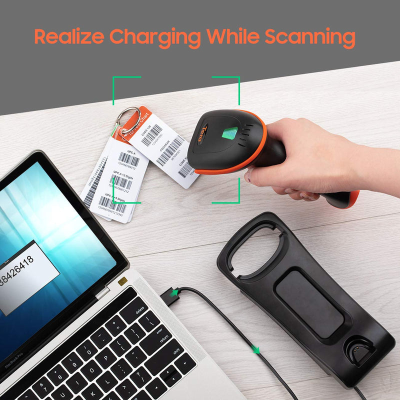 [Australia - AusPower] - Tera 2D Barcode Scanner with Adjustable Folding Stand and Charging Cradle, Wall Mountable 2.4G Wireless & USB 2.0 Wired QR Bar Code Reader with Vibration Alert Model D5100-Fold 