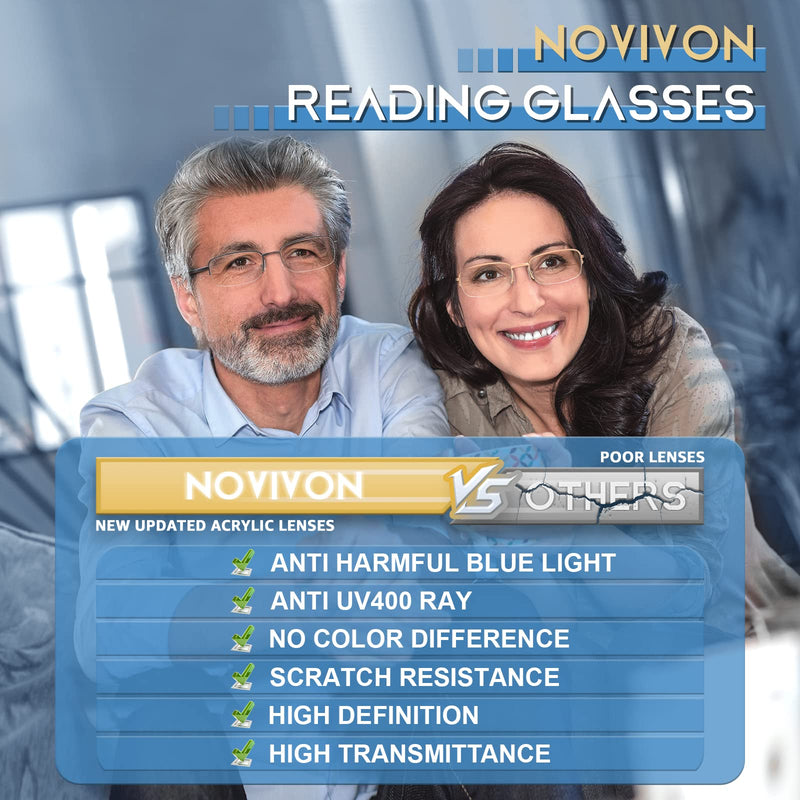 [Australia - AusPower] - NOVIVON 5 Pack Reading Glasses for Men, Metal Blue Light Blocking Readers with Spring Hinges, Anti Eye Strain Eyeglasses (Gunmetal*2, Gold, Silver, Brown, 1.5) Gunmetal*2, Gold, Silver, Brown 1.5 x 