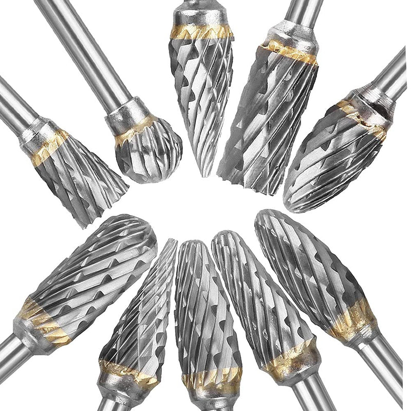 [Australia - AusPower] - AYSUM 10pcs 1/8 Shank Long Double Cut Tungsten Carbide Burrs for Dremel, Rotary Burr Bits Rotary Files Burr Set for Die Grinder Rotary Tool, 4-Inch Length 