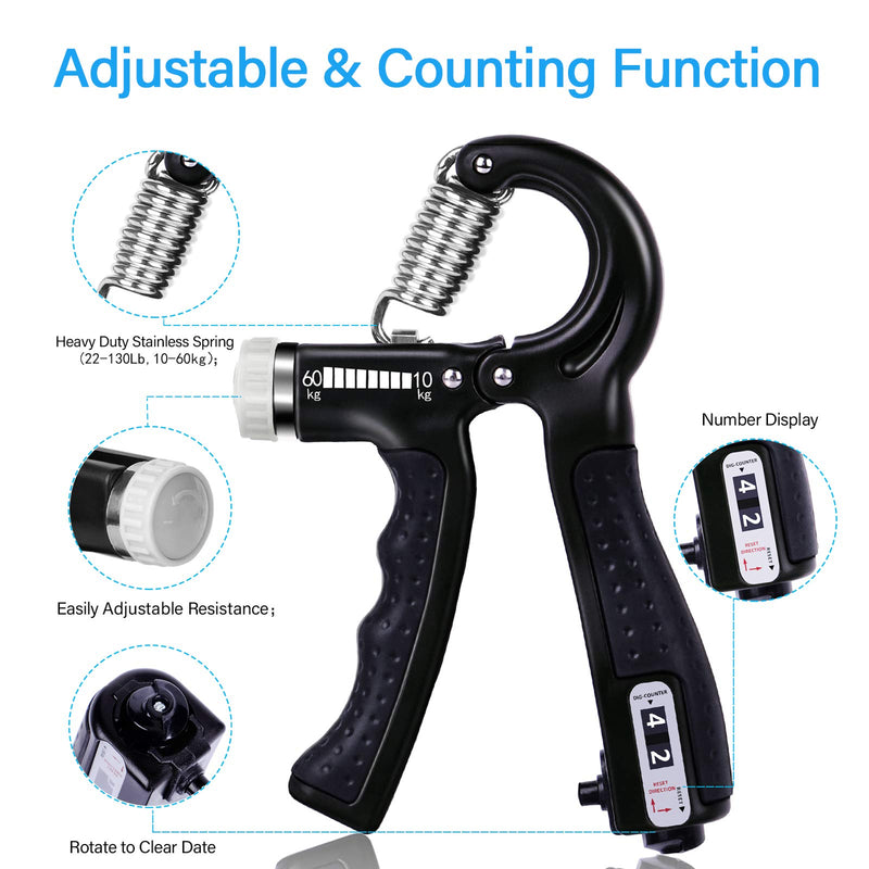 [Australia - AusPower] - ALMAH Hand Grip Strengthener kit（5 Pack）, Forearm Workout Trainer Adjustable Hand Grip Exercise,Finger Strength Exerciser, Finger Stretcher, Grip Ring & Stress Relief Ball with Carry Bag 