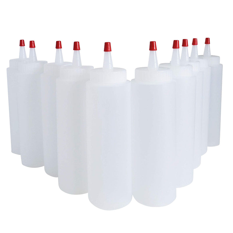 [Australia - AusPower] - kelkaa 8oz HDPE Plastic Squeeze Bottles with Wide Mouth Opening, Red Tip Yorker Caps with 0.030 Orifice for Condiments and Any Thick Liquids Products, Refillable Empty Bottles (Pack of 10) 