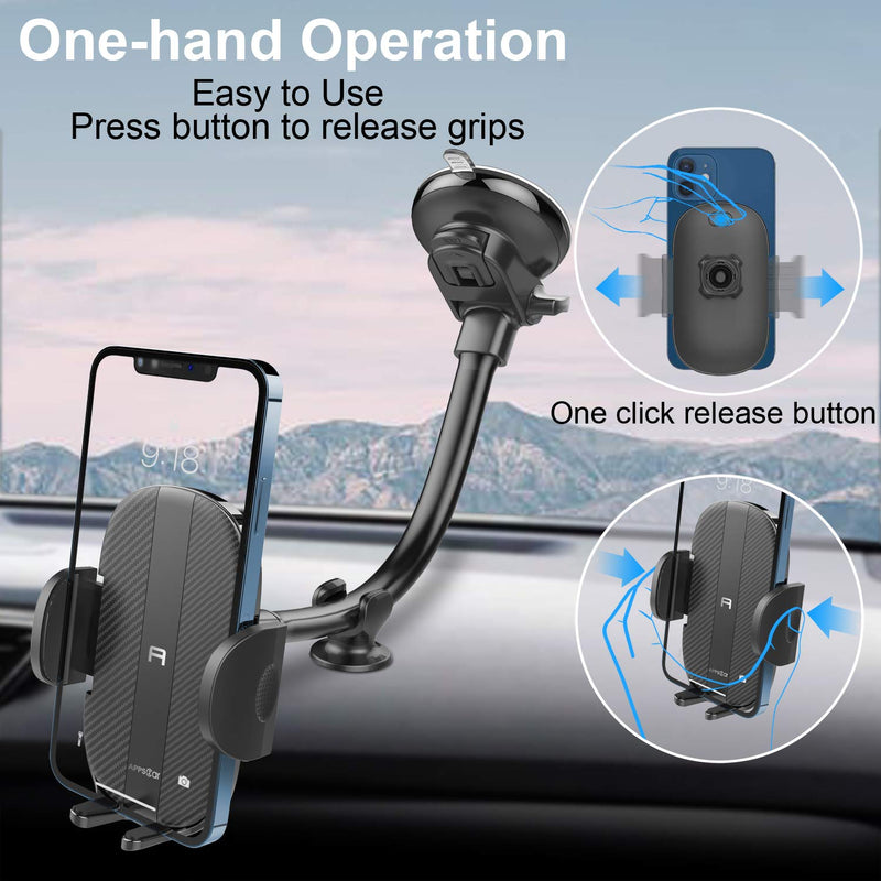 [Australia - AusPower] - Car Phone Holder Mount, Sturdy Car Phone Mount with 8.26-Inch Gooseneck Long Arm, Industrial-Strength Strong Suction Cup Car Mount, Universal Dashboard Windshield Phone Holder Car for CellPhone iPhone 