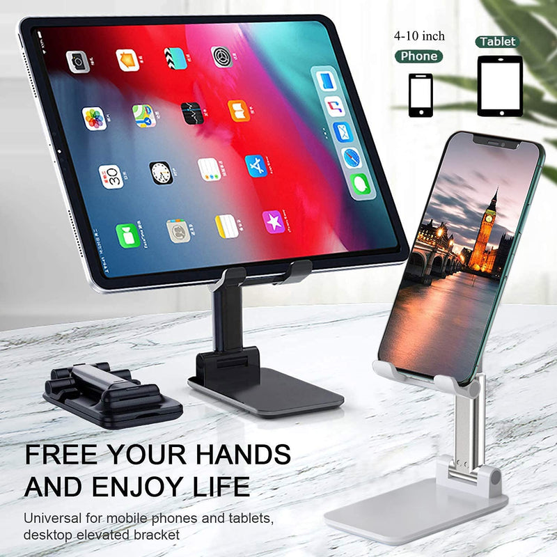 [Australia - AusPower] - 2 Pcs Cell Phone Stand, Adjustable Angle Height Phone Stand for Desk, Fully Foldable/Portable Phone Holder, Compatible for iPhone 12/12 Pro/Pro Max/Smartphones/iPad Mini/Kindle/Tablet Black+White 