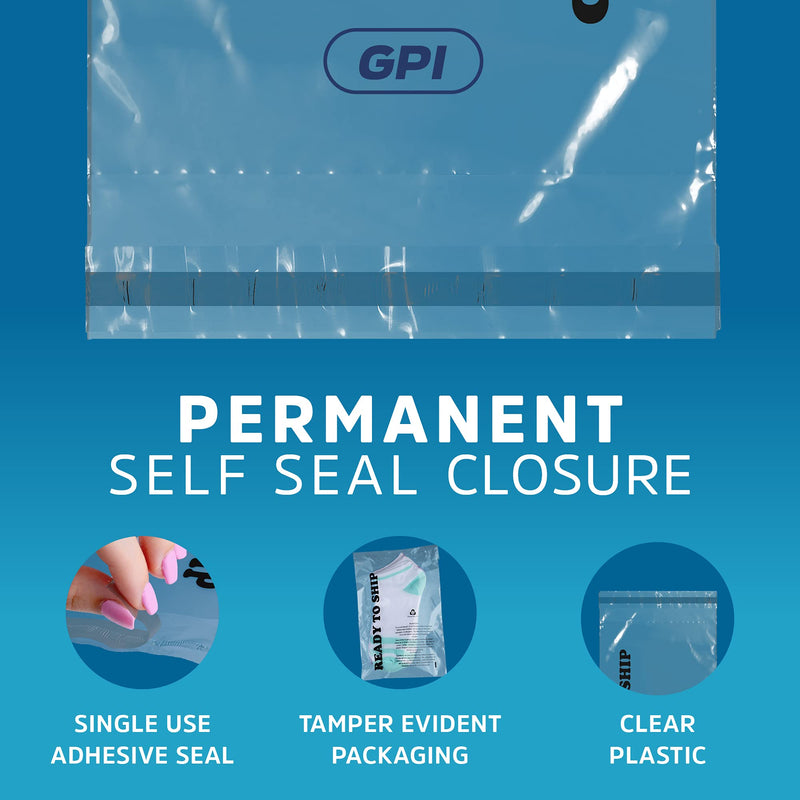 [Australia - AusPower] - GPI - Pack of 100 8" x 10", Clear SELF Seal Poly Bags - 1.5 mil Polybags with Permanent Adhesive Strip & Suffocation Warning for Packaging T Shirts & Clothing. Perfect for Shipping Supplies with FBA 