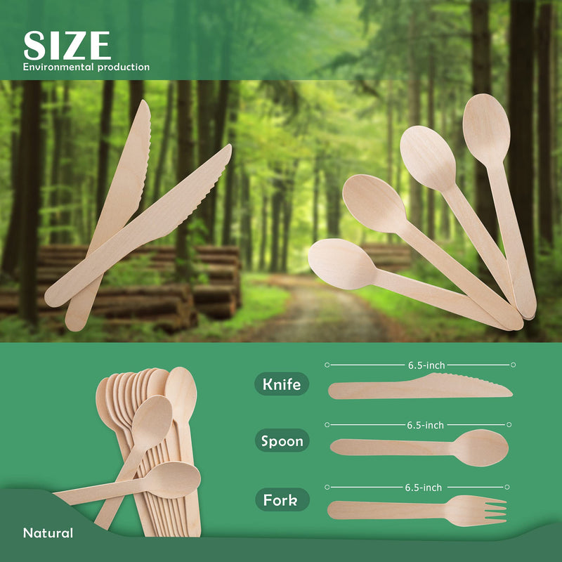 [Australia - AusPower] - Disposable Wooden Forks -Pack of 100, 6.5" Length-Biodegradable, Natural Wooden Utensils, Great for Parties,Camping,Weddings&Dinner Events (Spoons) Spoons 