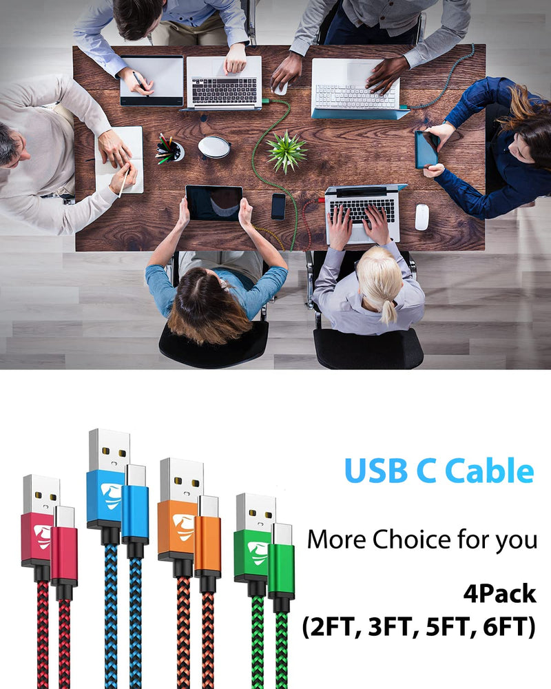 [Australia - AusPower] - USB C Cable 3A Fast Charge 4Pack 2/3/5/6 FT, USB A to USB C Charger Cord, USB Type C Fast Charging Cable for Samsung Galaxy S22 S21 S20 S10 S9 A10e A12 A13 A20 A21 A32 A40 A50 A51 A71, Moto, LG, Pixel Multicolored 