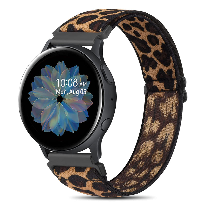 [Australia - AusPower] - 3 Pack Elastic Bands Compatible with Samsung Galaxy Watch 4 44mm 40mm, Samsung Galaxy Watch 4 Classic 46mm 42mm, 20mm Adjustable Elastic Nylon Sport Stretchy Wristband for Women Men Black+Leopard+Boho Green 