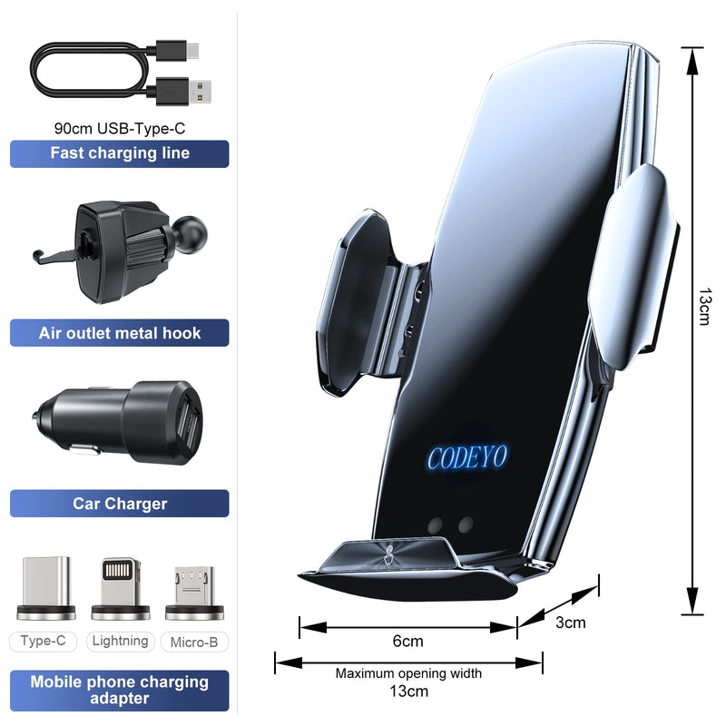[Australia - AusPower] - CODEYO -MY-01-wireless car Charger, 15W Qi Fast Charging car Phone Holder, Suitable for iPhone Series/Samsung Series/All Smart Phones [Black] 