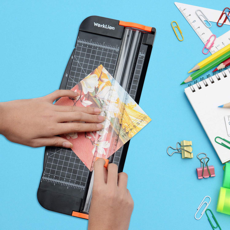 [Australia - AusPower] - WORKLION Paper Cutter - A4 Paper Craft Cutter with Security Blade for Cut Gift Card, Coupon, Label, Cardstock, Photo, 12 inch Black Office Paper Trimmer 
