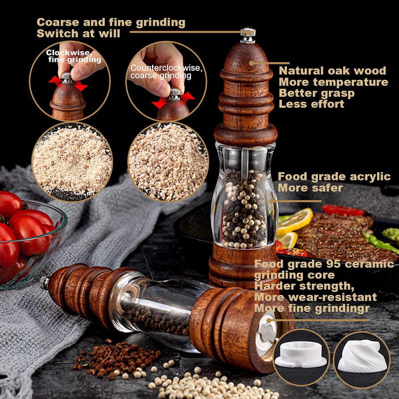 [Australia - AusPower] - Premium Wood Salt and Pepper Mill Set,ANDONG Wooden Salt and Pepper Grinder Set,Adjustable Ceramic Core-Salt Mill and Pepper Mill,Pepper and Salt Grinder,for sea salt,peppercorn-8.6 Inches-Pack of 2 