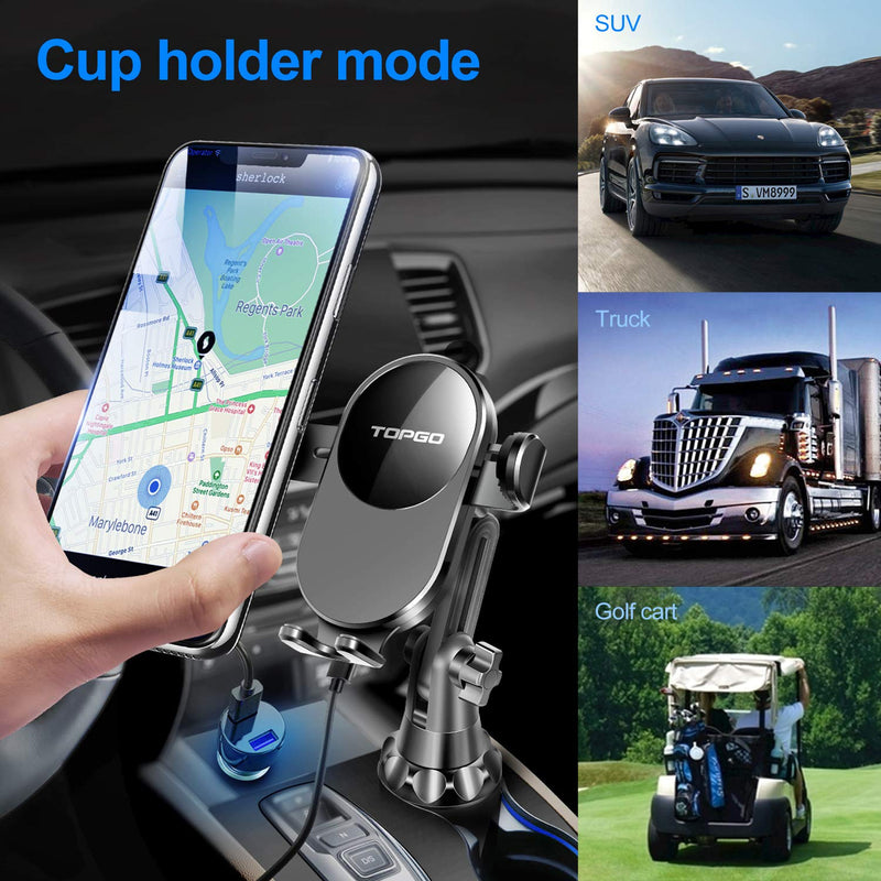 [Australia - AusPower] - [Upgraded] TOPGO Cup Holder Phone Mount Wireless Charger,Universal Cell Phone Holder Car Charger Wireless-Charger-Cup-Phone-Holder Fast Charging for iPhone11/11 Pro/11 Pro Max, Samsung Galaxy Black 