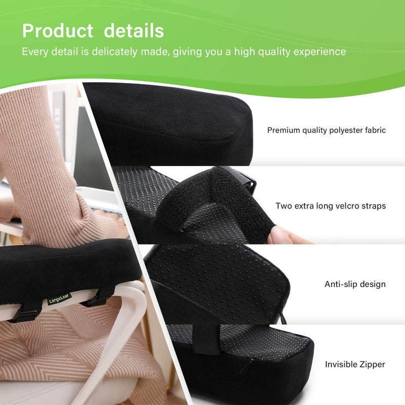 [Australia - AusPower] - LargeLeaf Extra Thick Chair armrest Cushions Elbow Pillow Pressure Relief Office Chair Gaming Chair armrest with Memory Foam armrest Pads 2-Piece Set of Chair (Black) X-Large (Pack of 2) Black 