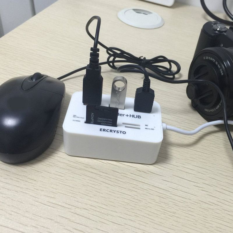 [Australia - AusPower] - ERCRYSTO Card Reader and 3 Ports USB Hub, High Speed External Memory Card Reader (MS, Micro SD,SD/MMC,M2,TF Card), White. 