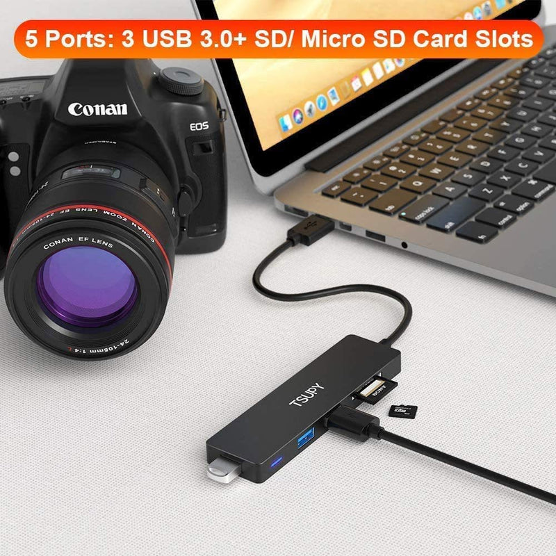 [Australia - AusPower] - USB 3.0 Hub TSUPY Multi USB HUB, 5 in 1 USB Data Hub with SD Micro SD Card Reader & 3 USB 3.0 Ports Compatible for PC, Laptops,MacBook,Printer,Surface Pro, USB Flash Drives and More 
