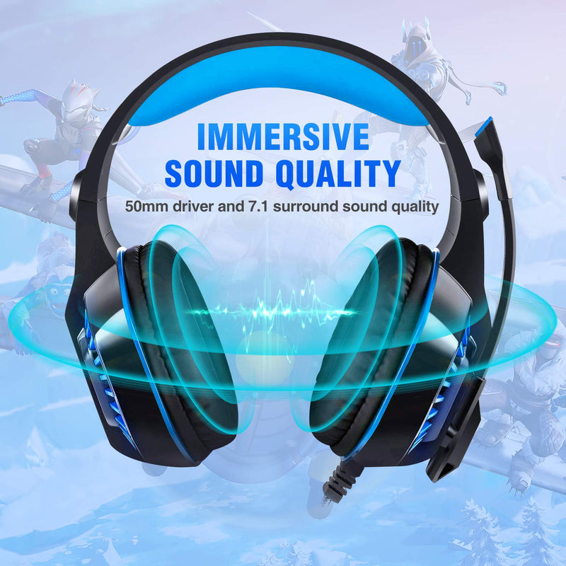 [Australia - AusPower] - ENVEL Gaming Headset for PS4 with Mic,PC,Xbox One,Laptop,Surround Sound Over Ear Noise Cancelling Headphone with LED Lights Volume Control for Smartphone/Computer/Switch/MacBook/PS5 Black&Blue 